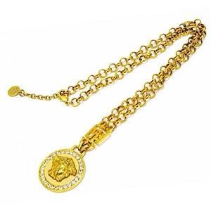 Authentic Vintage Versace Medusa Crystal Medallion Greco Chain Necklace